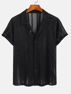 Men's Airy Mesh Shirt and Linen Blend Trousers Lightweight