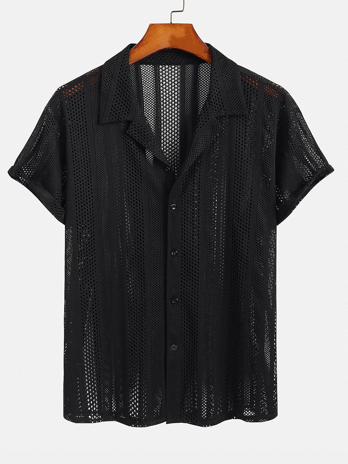 Men's Airy Mesh Shirt and Linen Blend Trousers Lightweight