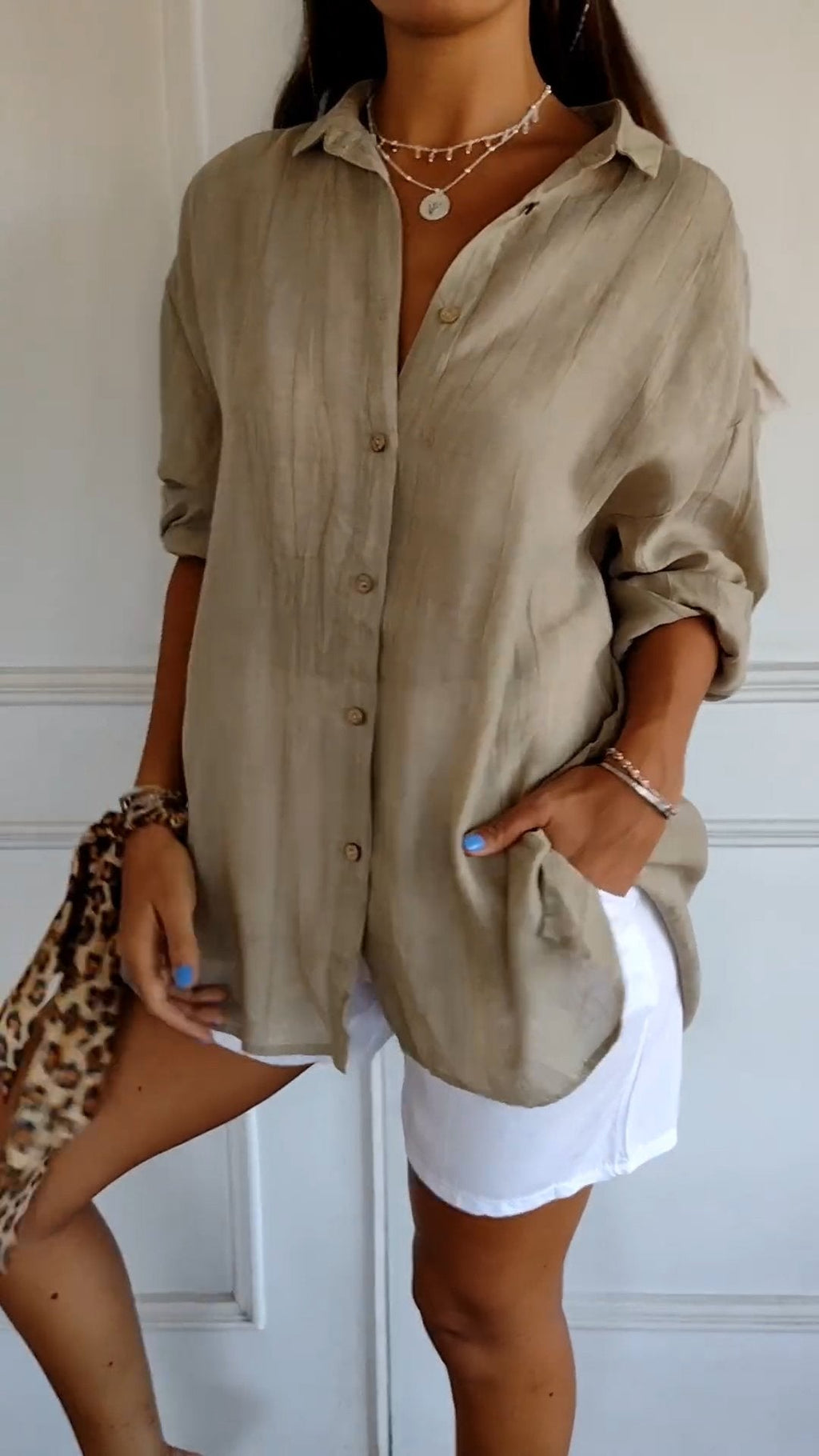 Women's Oversized Button Front Linen Style Casual Shirt