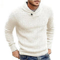Men's Ribbed Shawl Collar Sweater with Button Detail