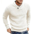 Men's Ribbed Shawl Collar Sweater with Button Detail