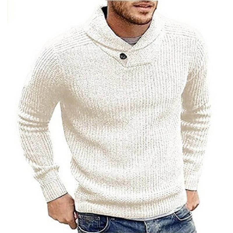 Men's Ribbed Shawl Collar Sweater with Button Detail