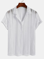 Men's Airy Mesh Shirt and Linen Blend Trousers Lightweight