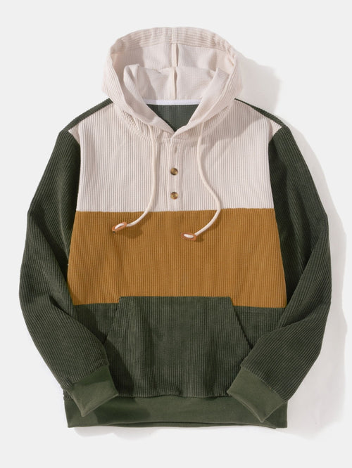 Men's Corduroy Cargo Tracksuit Patchwork Hoodie Set for Casual