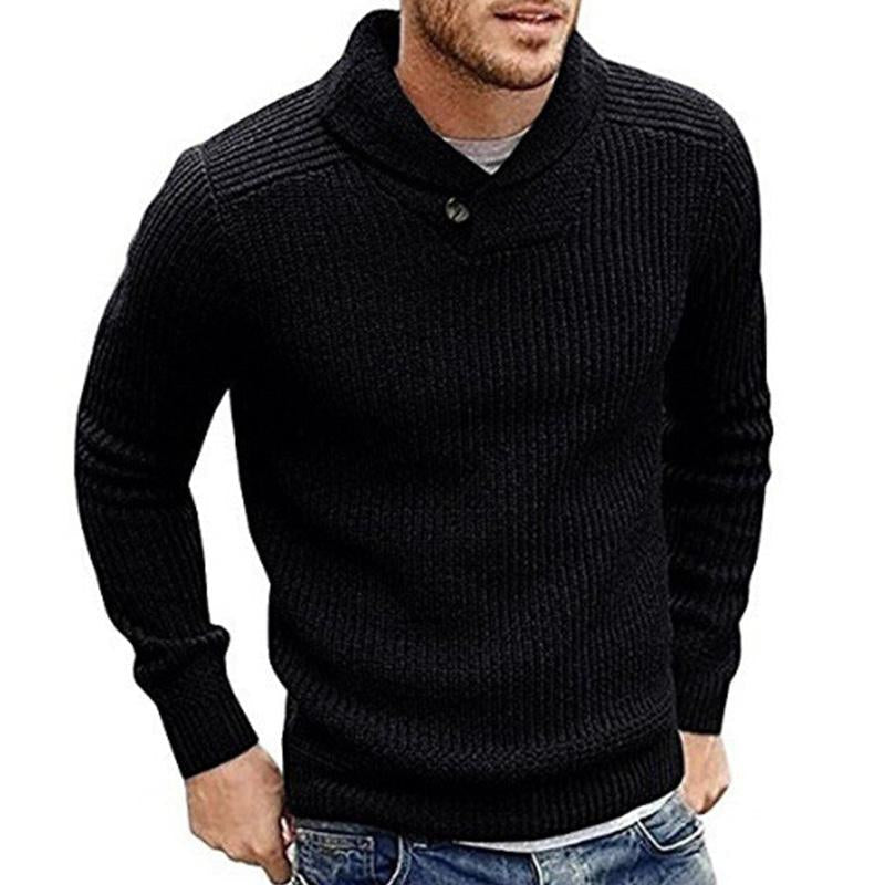 Men's Ribbed Shawl Collar Sweater with Button Detail