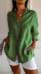 Women's Oversized Button Front Linen Style Casual Shirt