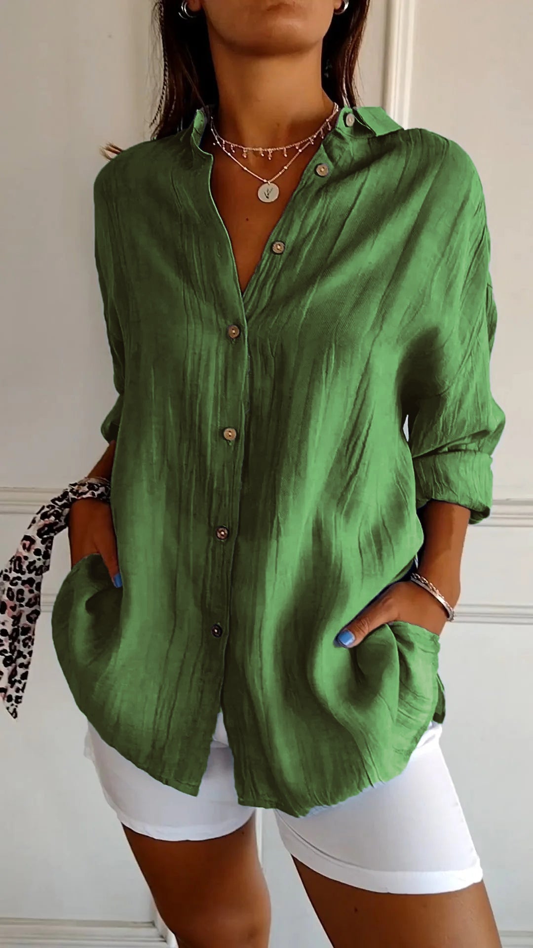 Women's Oversized Button Front Linen Style Casual Shirt