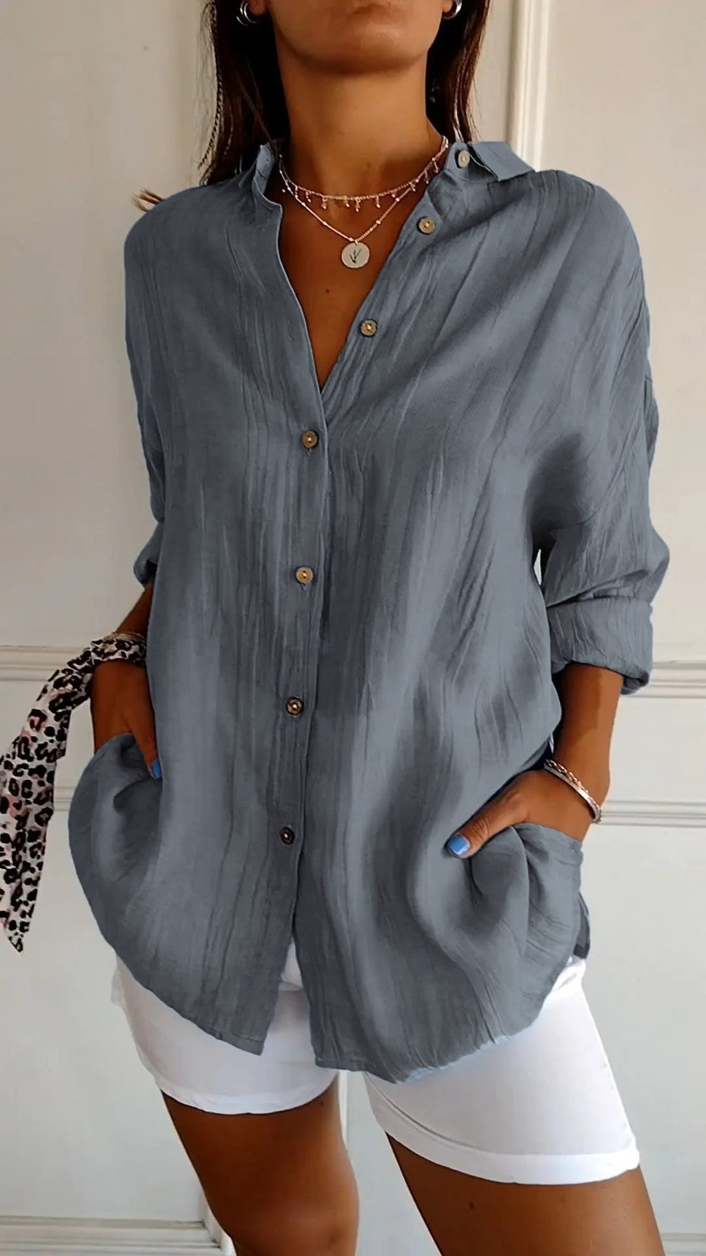Women's Oversized Button Front Linen Style Casual Shirt