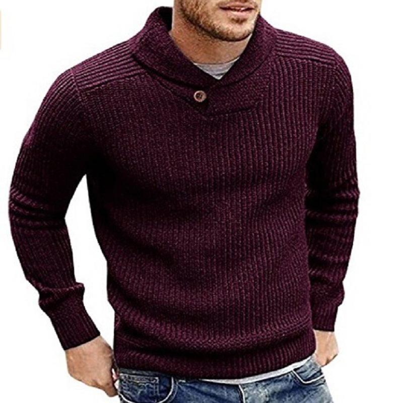 Men's Ribbed Shawl Collar Sweater with Button Detail