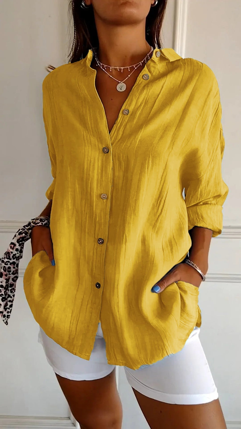 Women's Oversized Button Front Linen Style Casual Shirt