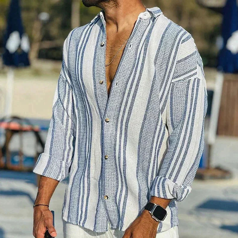 Men's Vintage Striped Shirt Lightweight Summer Casual Top Elegant