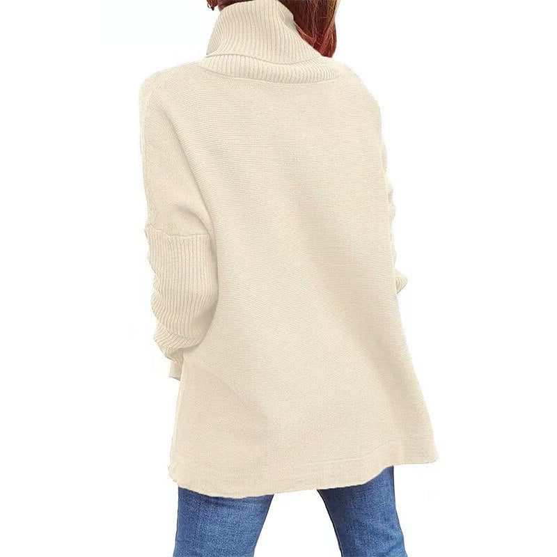 Women's Past-the-Hip Vertical Rib Turtleneck Sweater