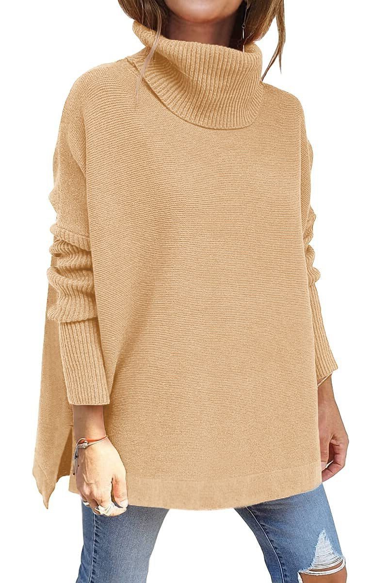 Women's Past-the-Hip Vertical Rib Turtleneck Sweater - Brown