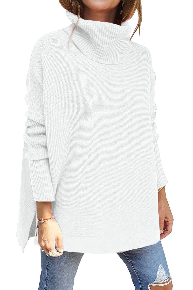 Women's Past-the-Hip Vertical Rib Turtleneck Sweater - White