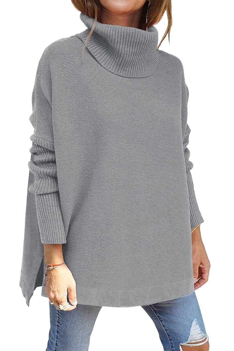 Women's Past-the-Hip Vertical Rib Turtleneck Sweater - Gray