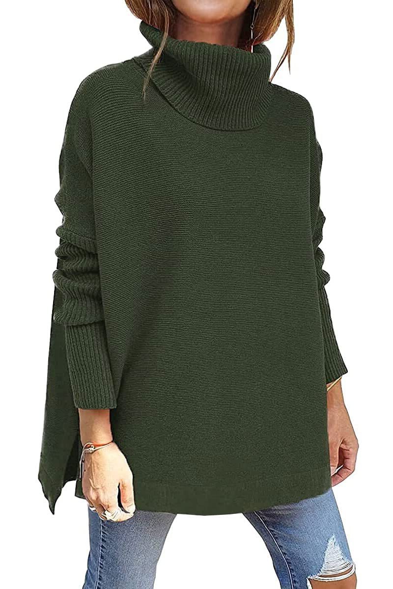 Women's Past-the-Hip Vertical Rib Turtleneck Sweater - Green