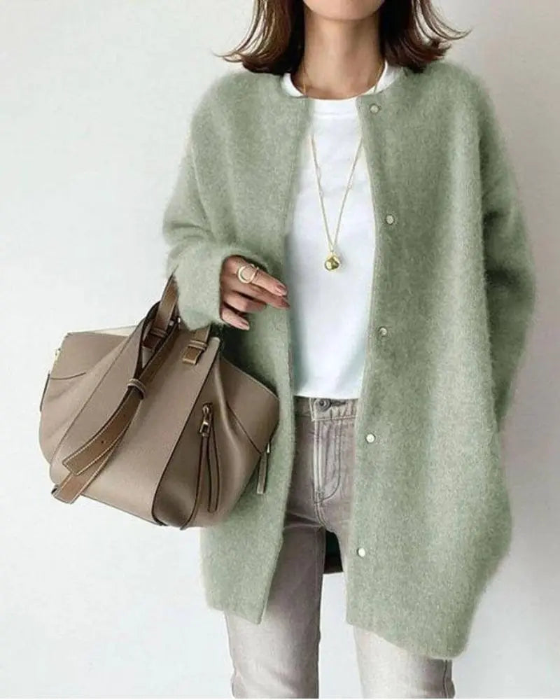 Women's Relaxed Wool Cardigan with Deep Patch Pockets – Mint Green