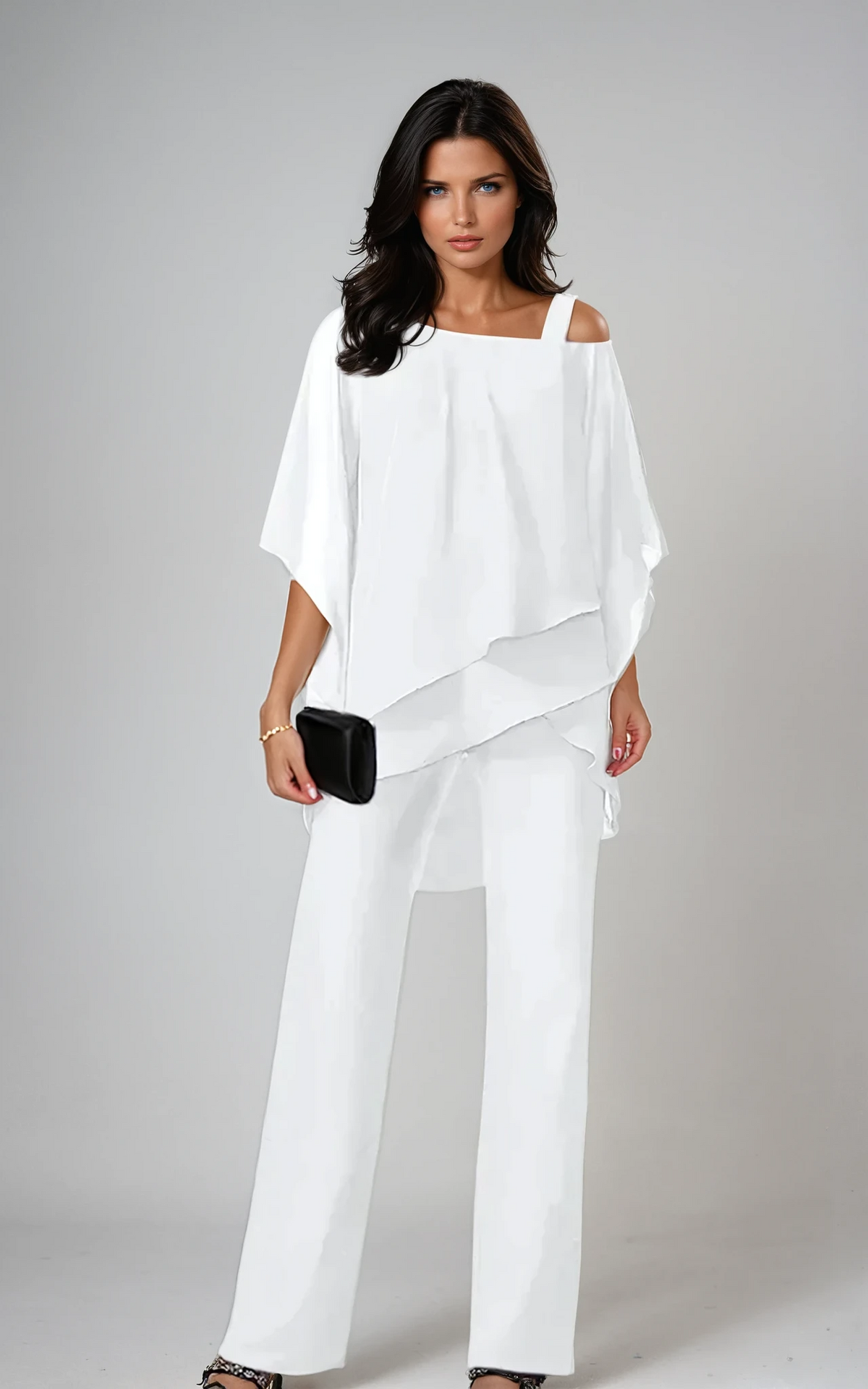 Women's Graceful Two-Piece Occasion Outfit with Tiered Top - White