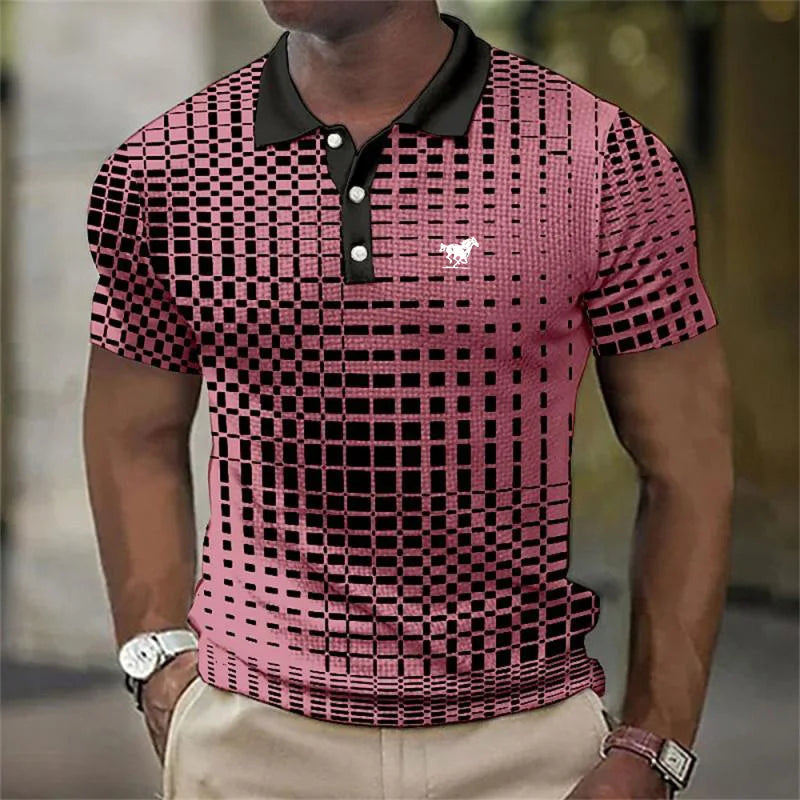 Men's Printed Contrast Collar Slim Fit Polo Shirt