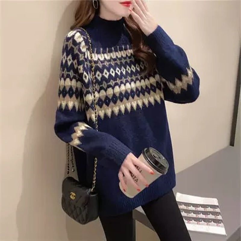 Women's Patterned Turtleneck Knit Sweater