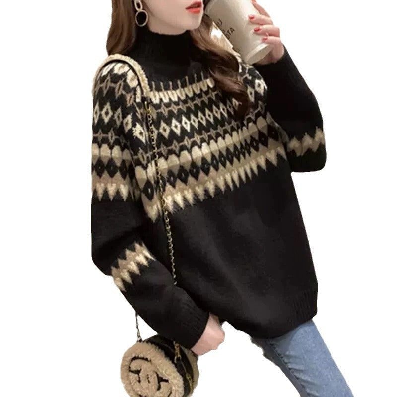 Women's Patterned Turtleneck Knit Sweater