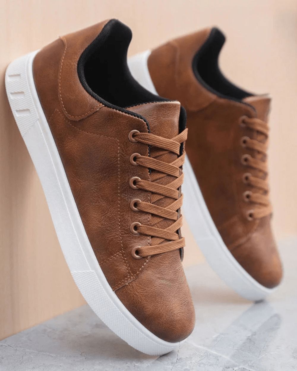 Men's Leather Low Top Trainers Classic Smart Casual Everyday