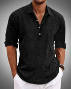 Men's Cotton Popover Shirt Breathable Roll Sleeve Top