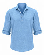 Men's Cotton Popover Shirt Breathable Roll Sleeve Top