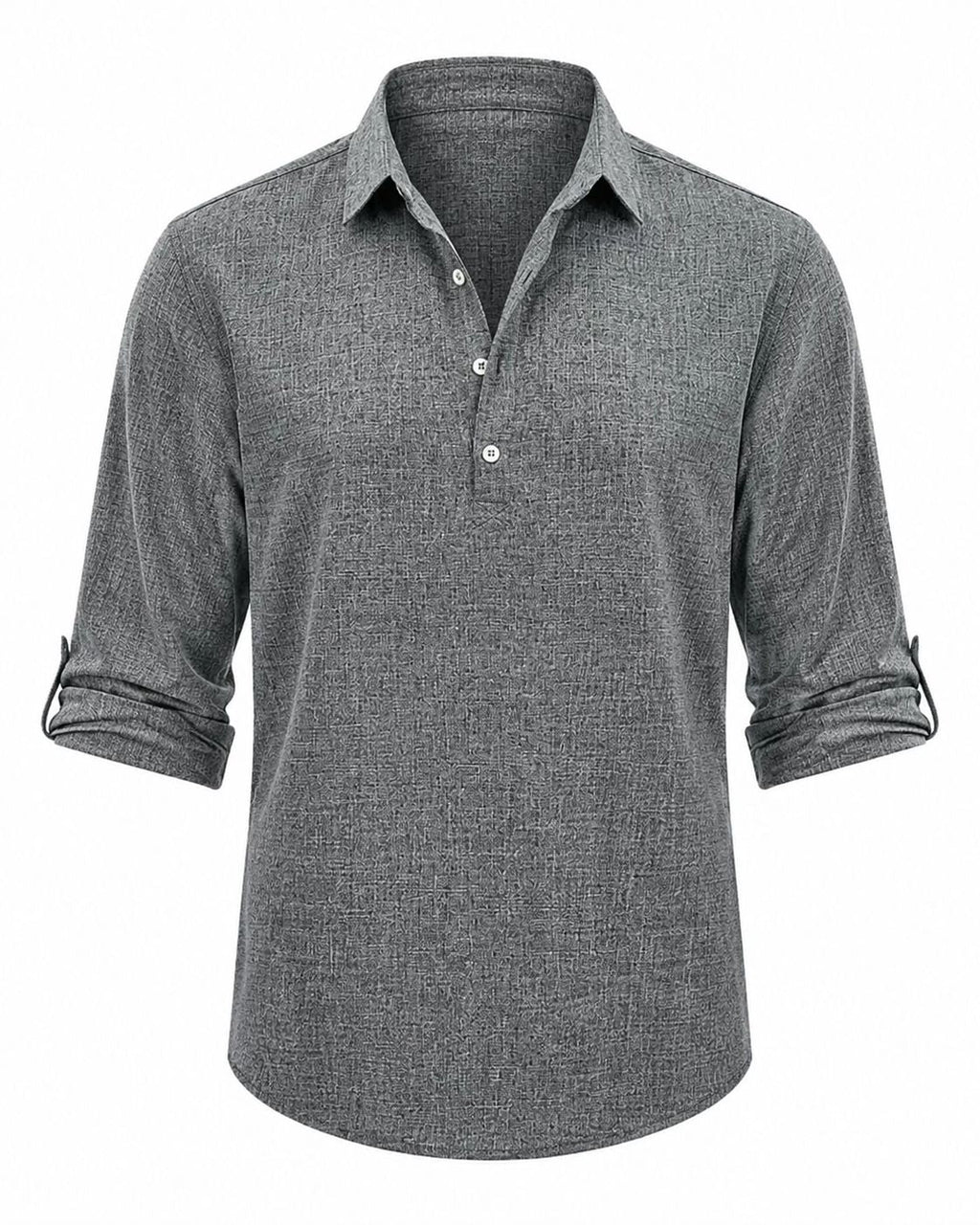 Men's Cotton Popover Shirt Breathable Roll Sleeve Top