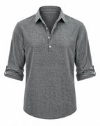 Men's Cotton Popover Shirt Breathable Roll Sleeve Top