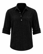 Men's Cotton Popover Shirt Breathable Roll Sleeve Top