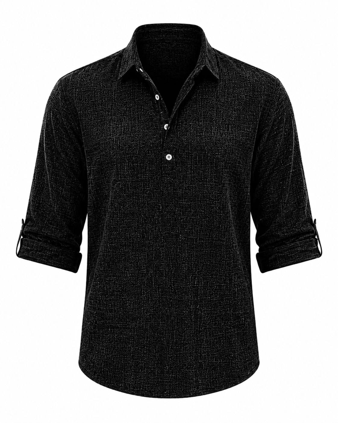 Men's Cotton Popover Shirt Breathable Roll Sleeve Top