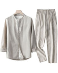 Men's Linen Shirt and Trousers Set Breathable Summer Outfit