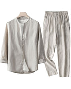 Men's Linen Shirt and Trousers Set Breathable Summer Outfit