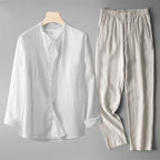 Men's Linen Shirt and Trousers Set Breathable Summer Outfit