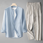 Men's Linen Shirt and Trousers Set Breathable Summer Outfit