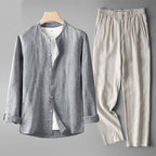 Men's Linen Shirt and Trousers Set Breathable Summer Outfit