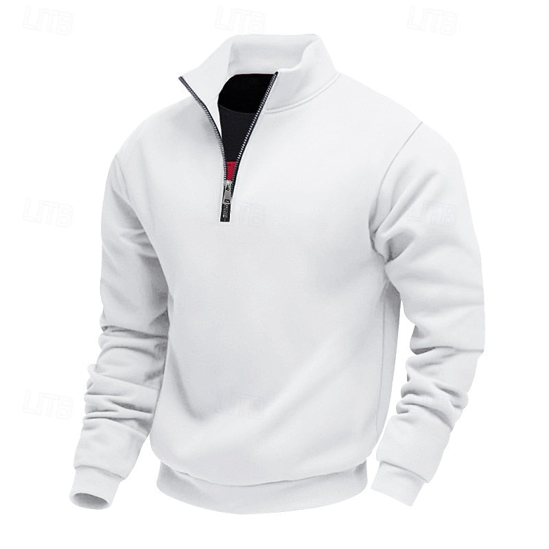Women's Plain Relaxed Zip Neck Everyday Pullover - White