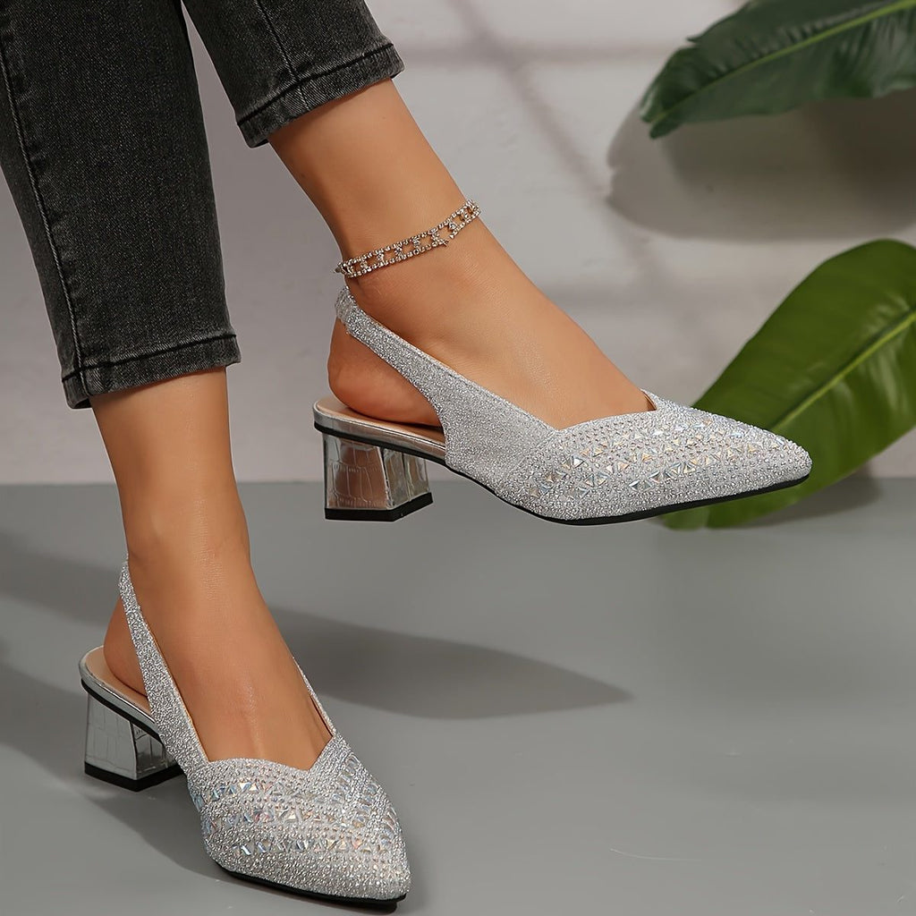 Women's Shimmer-Textured Pointed Pumps with Low Block Heel
