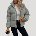 Women's Cord Quilted Bomber with Full Zip and Hood - Gray