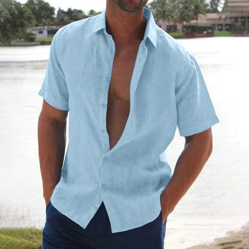 Men's Short Sleeve Linen Shirt Relaxed Summer Button Up