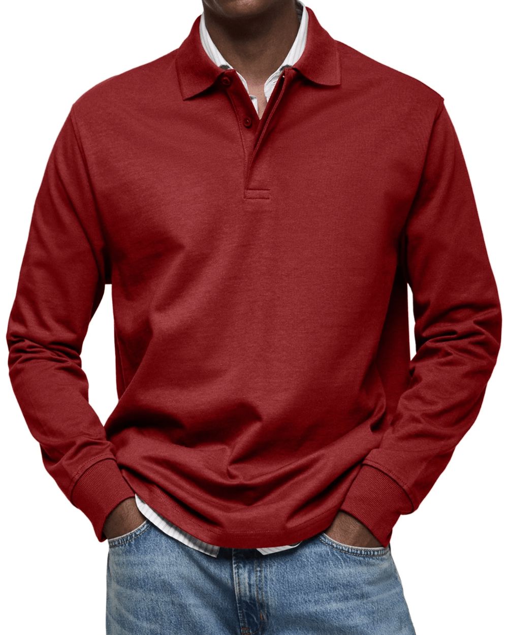 Men's Long Sleeve Polo Soft Smart Casual Knit