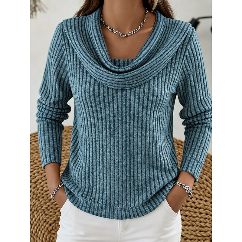 Women's Figure-Skimming Cowl Neck Sweater - Peacock Blue