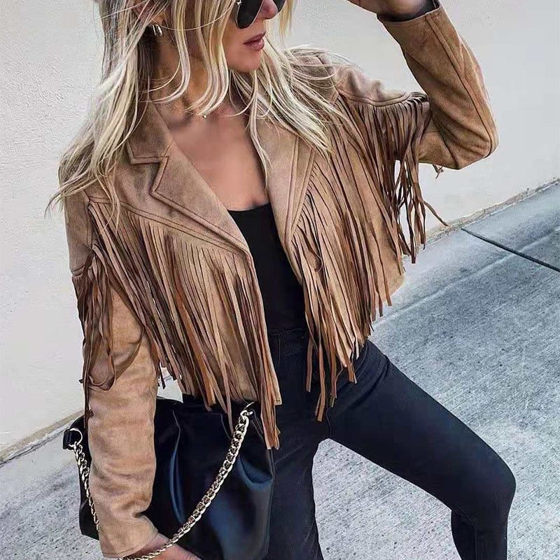 Women's Festival Fringe Jacket in Soft Faux Suede