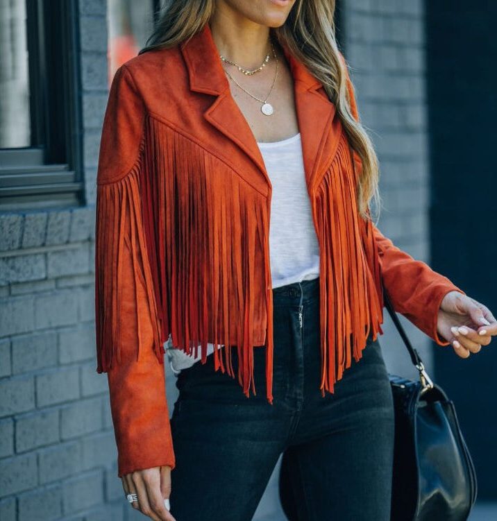 Women's Festival Fringe Jacket in Soft Faux Suede