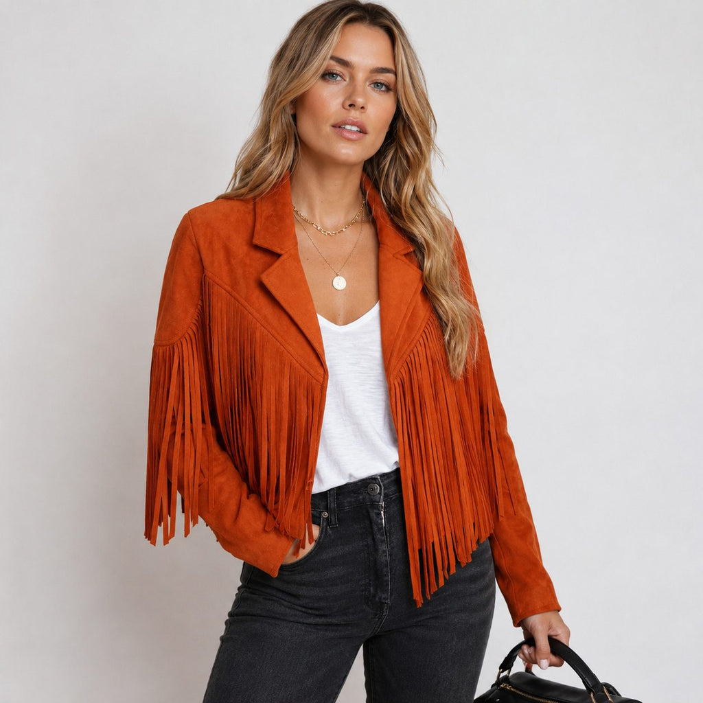 Women's Festival Fringe Jacket in Soft Faux Suede