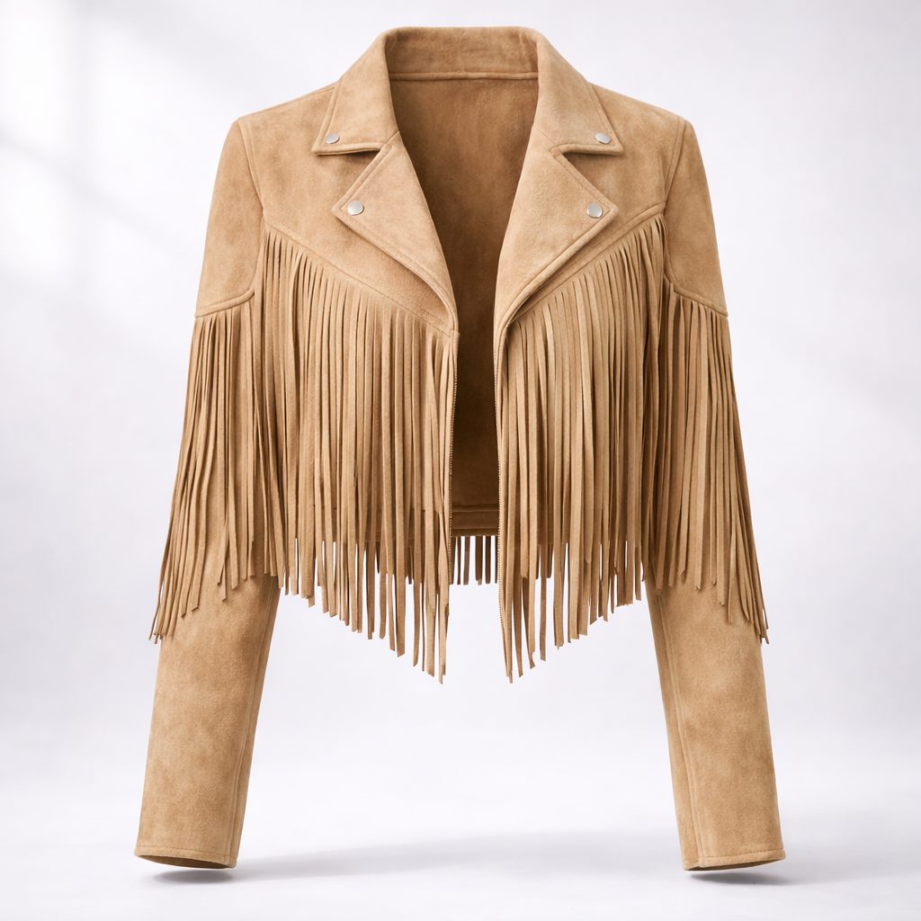 Women's Festival Fringe Jacket in Soft Faux Suede - Brown