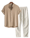 Men's Short Sleeve Linen Set Breathable Shirt and Trousers