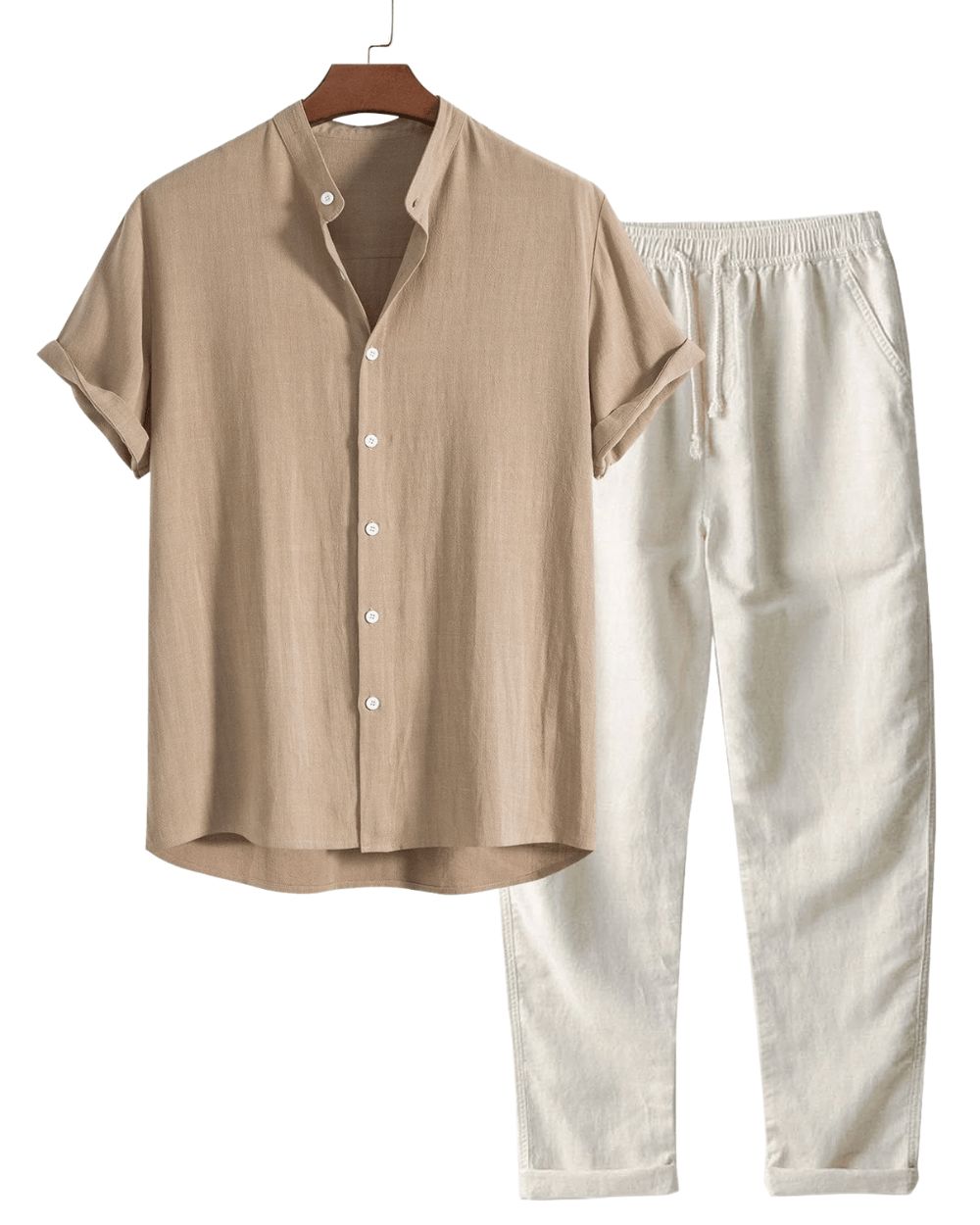 Men's Short Sleeve Linen Set Breathable Shirt and Trousers