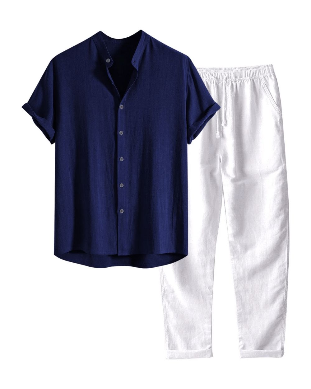 Men's Short Sleeve Linen Set Breathable Shirt and Trousers